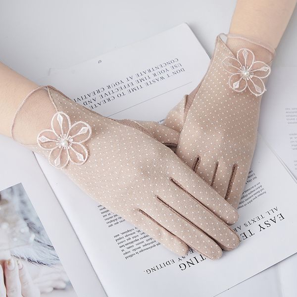 women' mid-long summer cotton thin gloves autumn slip-proof touch screen short style sunscreen sleeve driving gloves guantes, Blue;gray